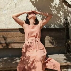 Madewell Apron Tie-Waist Midi Salmon Pink Dress